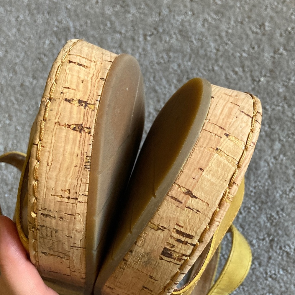 Born Yellow Leather Platform Sandals with Buckle Strap - Picture 5 of 10
